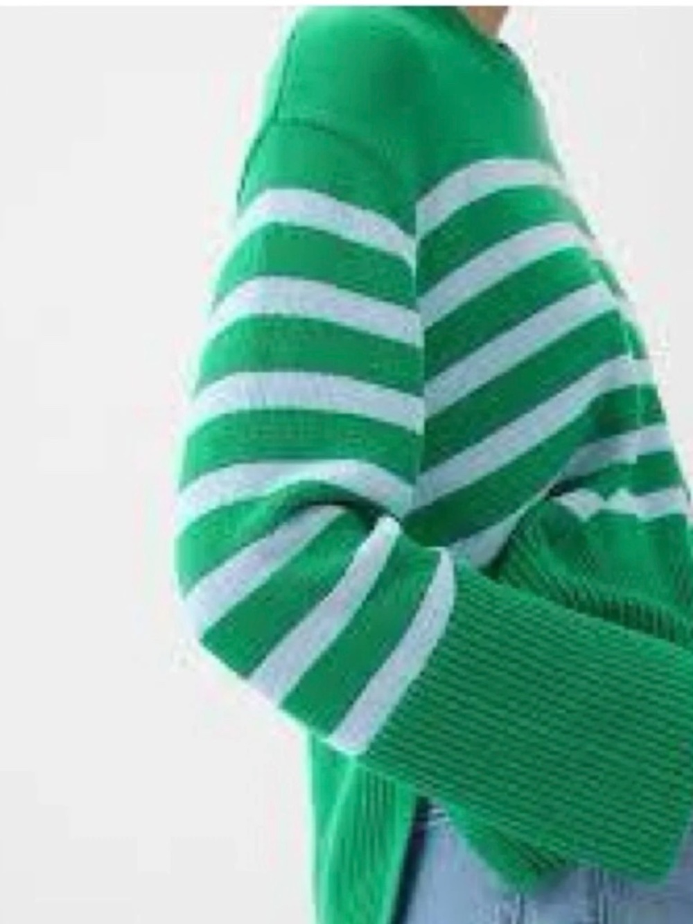 GAP 24/7 Split Hem Striped Cotton Sweater Green Blue M Tall NWOT - Picture 3 of 10